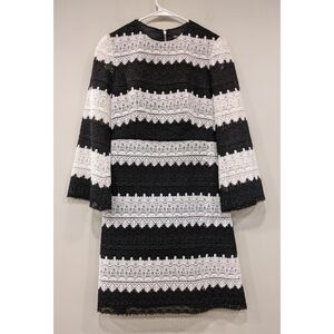 Jill Stuart Black and White Lace 3/4 Length Sleeve Pocket Dress Size 4